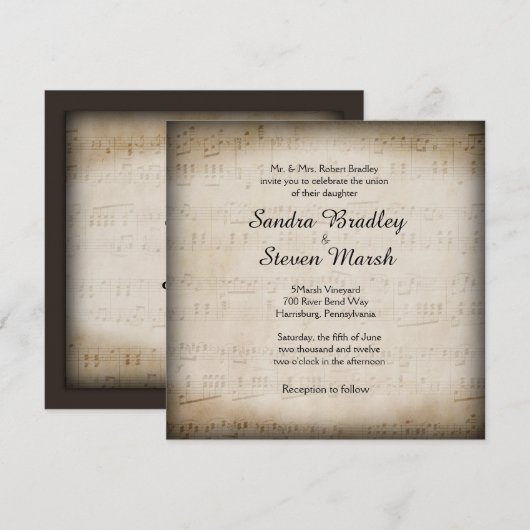 Elegant Music Wedding Invitation Kaart (Voorkant / Achterkant)