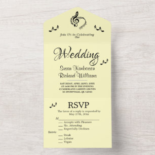 Elegant Music Wedding Theme Yellow All In One Uitnodiging