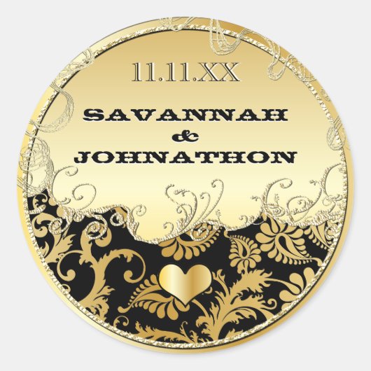 Elegant Musical Black Gold  Damask Weddings Ronde Sticker (Voorkant)