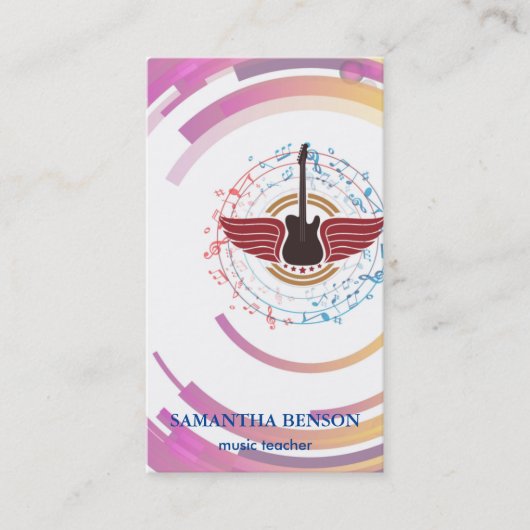 Elégant musicien Carte de visite avec note de musi (Devant)