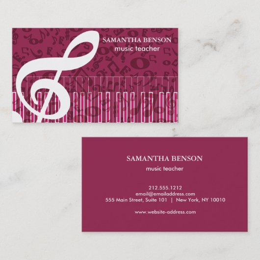 Elegant musicus piano Instructor Music Teacher Visitekaartje (Voorkant / Achterkant)