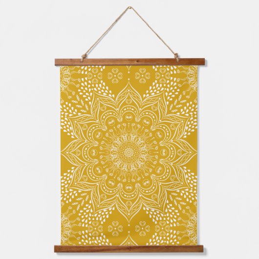 Elegant Mustard Yellow Boho Mandala Hangend Wandkleed (Voorkant)