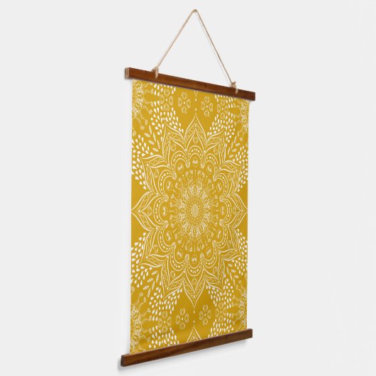 Elegant Mustard Yellow Boho Mandala Hangend Wandkleed (Gebogen)