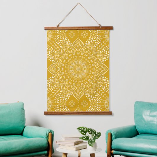 Elegant Mustard Yellow Boho Mandala Hangend Wandkleed (Woonkamer)