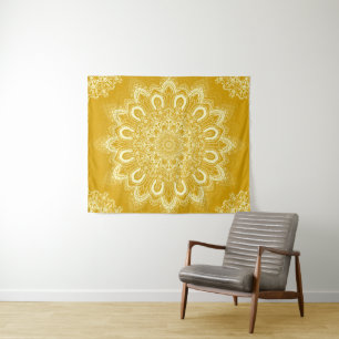 Elegant Mustard Yellow Flower Mandala Wandkleed