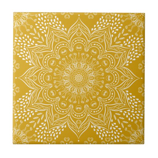 Elegant Mustard Yellow Mandala Tegeltje (Voorkant)