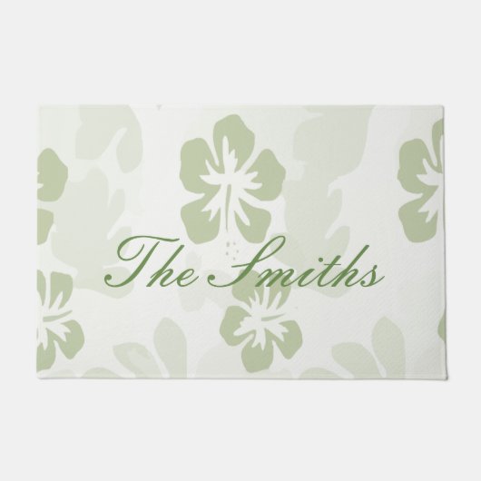 Elegant Muted Sage Hibiscus Pattern Deurmat (Voorkant)