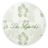 Elegant Muted Sage Hibiscus Pattern Keramische Knop (Voorkant)