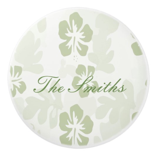 Elegant Muted Sage Hibiscus Pattern Keramische Knop (Voorkant)