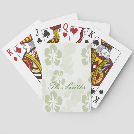 Elegant Muted Sage Hibiscus Pattern Pokerkaarten (Achterkant)