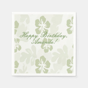 Elegant Muted Sage Hibiscus Pattern Servet