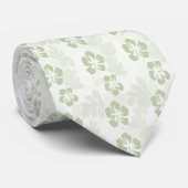Elegant Muted Sage Hibiscus Pattern Stropdas (Opgerold)