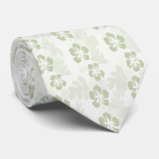 Elegant Muted Sage Hibiscus Pattern Stropdas (Opgerold)