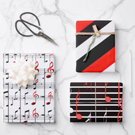 Elegant muziekblad rood, wit en zwart ompakken inpakpapier vel