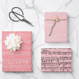 Elegant  Muzieknoten handgeschreven blad Roze Inpakpapier Vel