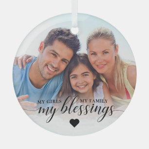 Elegant My Blessings Familiefoto Glas Ornament