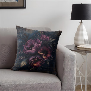 Elegant Mysterie Diepe Indigo Gotische Bloemen Kussen