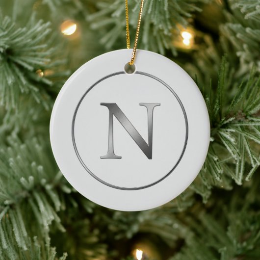 Elegant 'N' Monogram Noel Silver Line Border Keramisch Ornament (Boom)