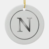 Elegant 'N' Monogram Noel Silver Line Border Keramisch Ornament (Voorkant)