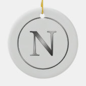 Elegant 'N' Monogram Noel Silver Line Border Keramisch Ornament (Achterkant)