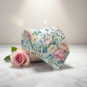Elegant Naadloos Bloemmotief in Pasteltinten Stropdas