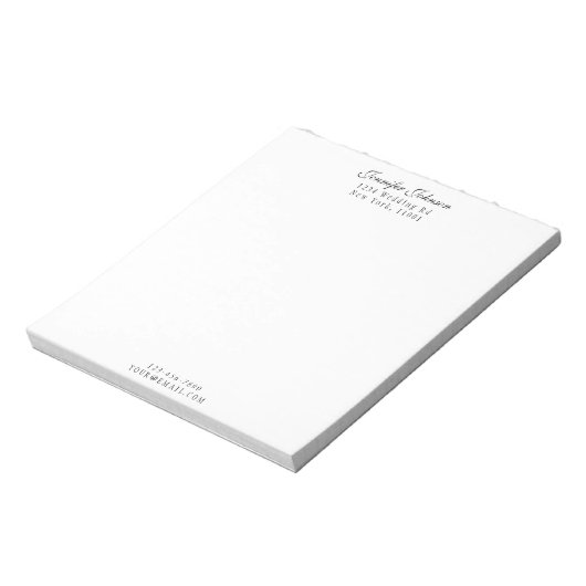 Elegant naam en adres zwart modern script notitieblok (Gedraaid)