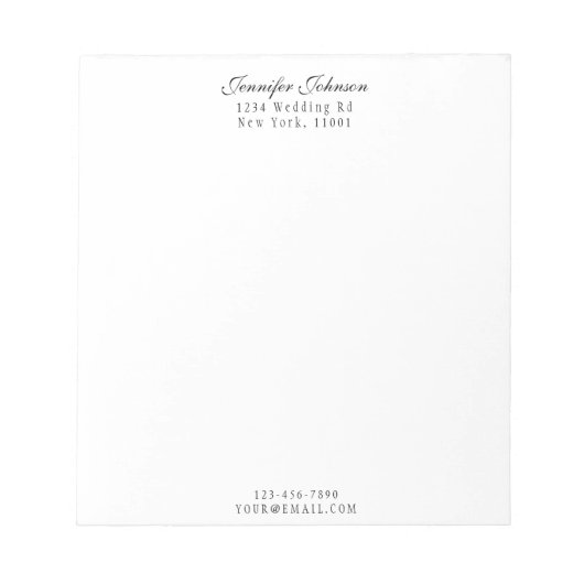 Elegant naam en adres zwart modern script notitieblok (Voorkant)