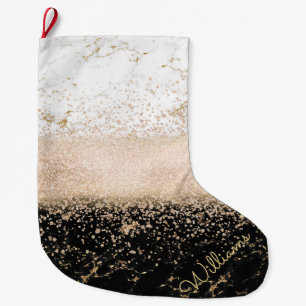 Elegant nam gouden confettien marmeren ontwerp toe grote kerstsok