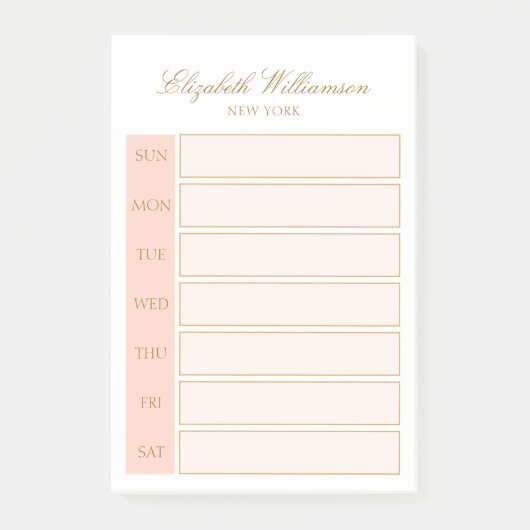 Elegant Name Blush Pink White Weekly Planner Post-it® Notes (Voorkant)