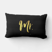 Elegant Name Faux Gold Mr Black Stripes Kussen (Achterkant)