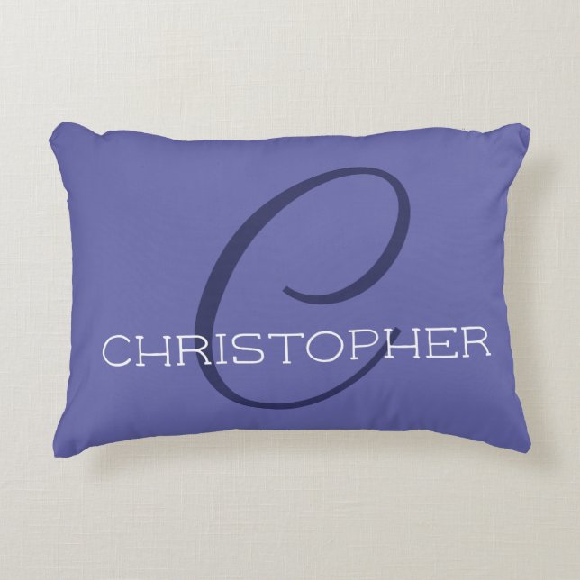 Elegant Name Monogram C Initiaal Periwinkle Blue Accent Kussen (Voorkant)
