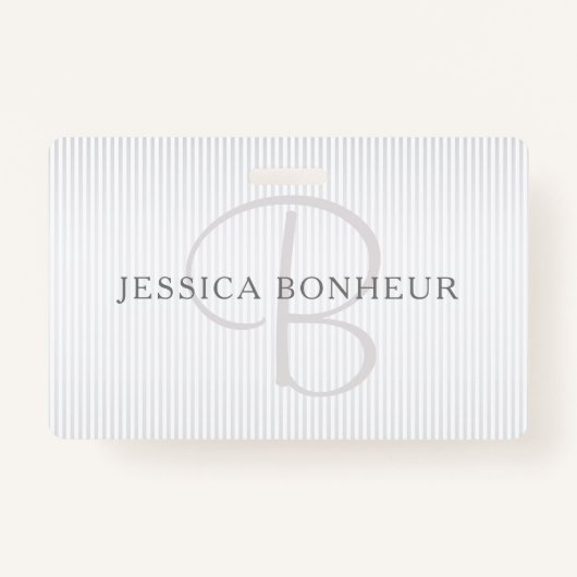 Elegant Name Monogram & Thin Gray Ombre Stripes Badge (Voorkant)