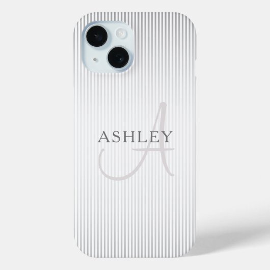 Elegant Name Monogram & Thin Gray Ombre Stripes Case-Mate iPhone Case (Achterkant)