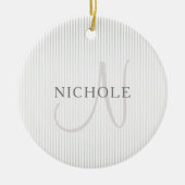 Elegant Name Monogram & Thin Gray Ombre Stripes Keramisch Ornament (Voorkant)