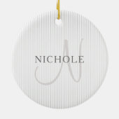 Elegant Name Monogram & Thin Gray Ombre Stripes Keramisch Ornament (Achterkant)
