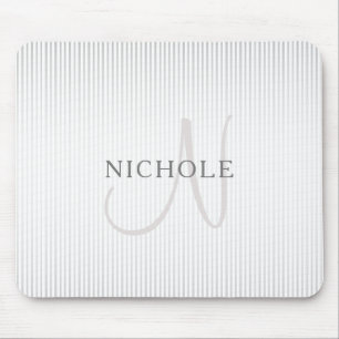 Elegant Name Monogram & Thin Gray Ombre Stripes Muismat
