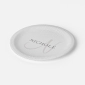Elegant Name Monogram & Thin Gray Ombre Stripes Papieren Bordje (Gekanteld)