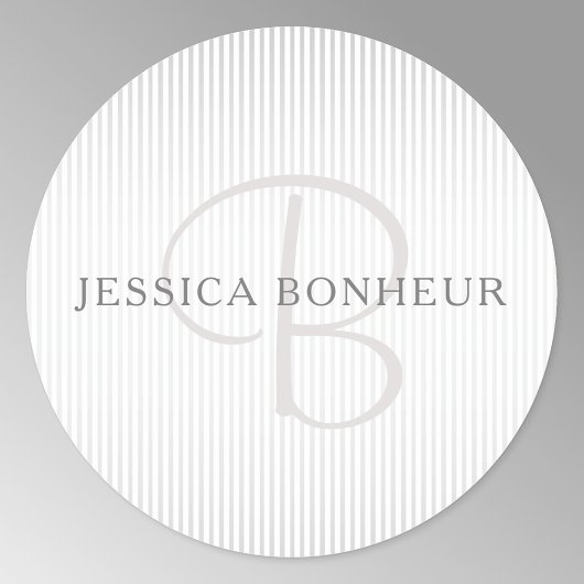Elegant Name Monogram & Thin Gray Ombre Stripes Ronde Sticker