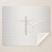 Elegant Name Monogram & Thin Gray Ombre Stripes Sherpa Deken (Voorkant (horizontaal))
