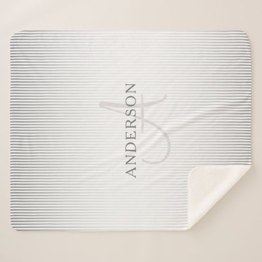Elegant Name Monogram & Thin Gray Ombre Stripes Sherpa Deken (Voorkant (horizontaal))