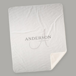 Elegant Name Monogram & Thin Gray Ombre Stripes Sherpa Deken