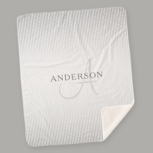 Elegant Name Monogram & Thin Gray Ombre Stripes Sherpa Deken