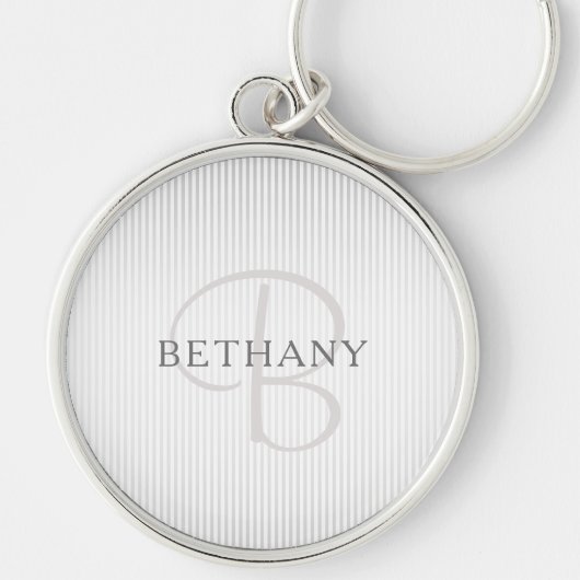Elegant Name Monogram & Thin Gray Ombre Stripes Sleutelhanger (Voorkant)