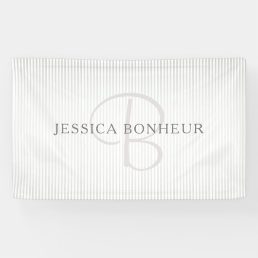 Elegant Name Monogram & Thin Gray Ombre Stripes Spandoek (Horizontaal)
