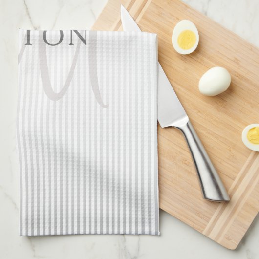 Elegant Name Monogram & Thin Gray Ombre Stripes Theedoek (Quarter Fold)