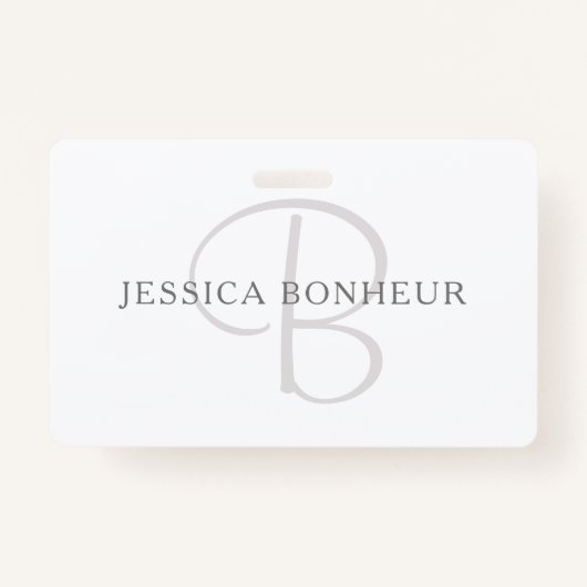 Elegant Name Monogram | Wit en grijs Badge (Voorkant)