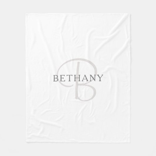 Elegant Name Monogram | Wit en grijs Fleece Deken (Voorkant)