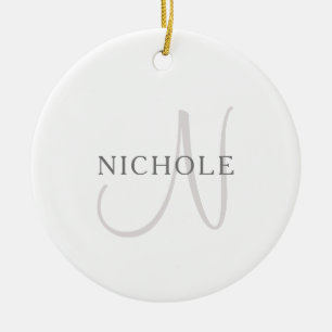 Elegant Name Monogram   Wit en grijs Keramisch Ornament