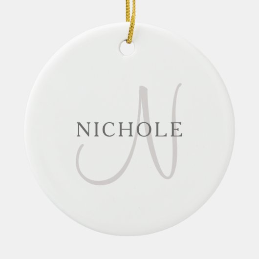 Elegant Name Monogram | Wit en grijs Keramisch Ornament (Voorkant)