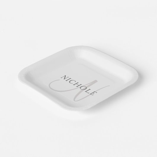 Elegant Name Monogram | Wit en grijs Papieren Bordje (Gebogen)